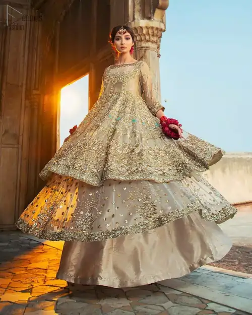 Pastel Green Double Layer Frock - Tea Rose Sharara. Fabulously stitched, Pastel Green double flared frock in maxi style is