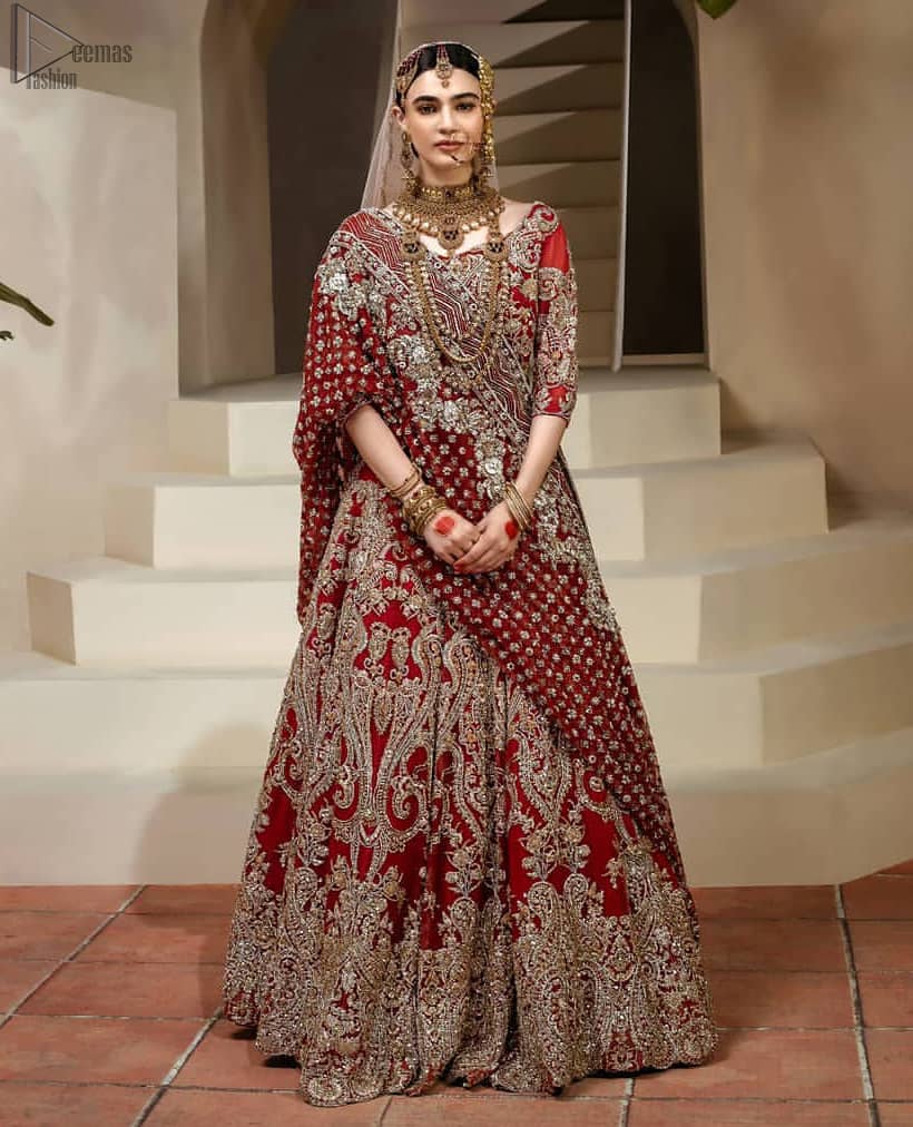 Red Lehenga Blouse – Fawn Dupatta