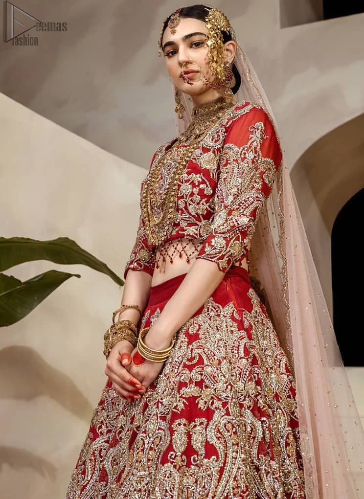 Red Lehenga Blouse – Fawn Dupatta