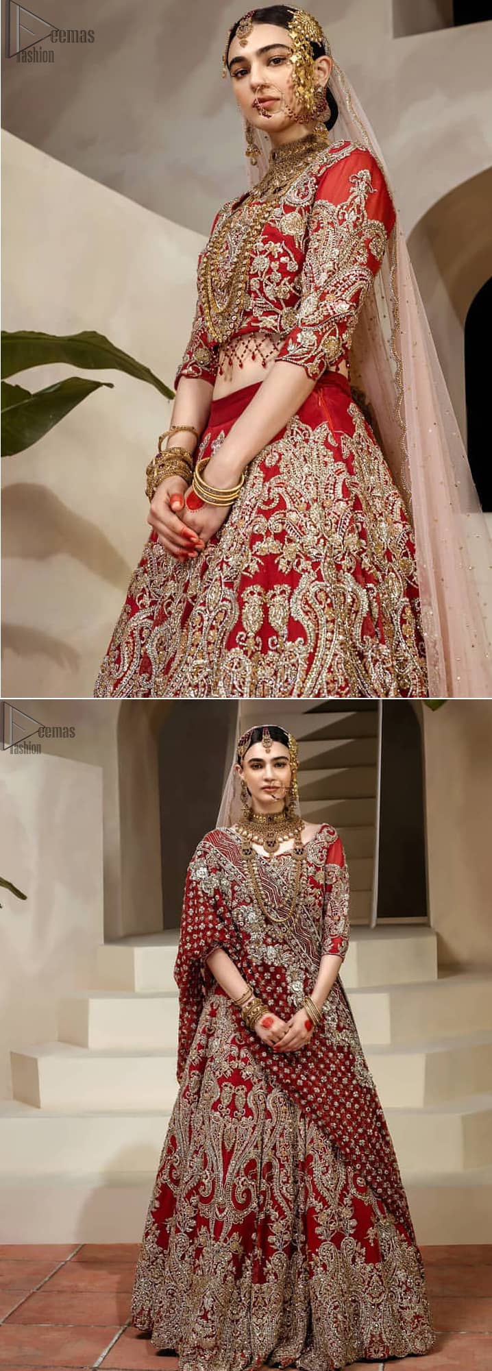Red Lehenga Blouse – Fawn Dupatta