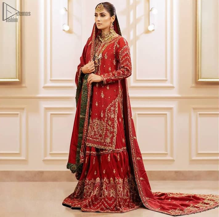 red banarsi gharara