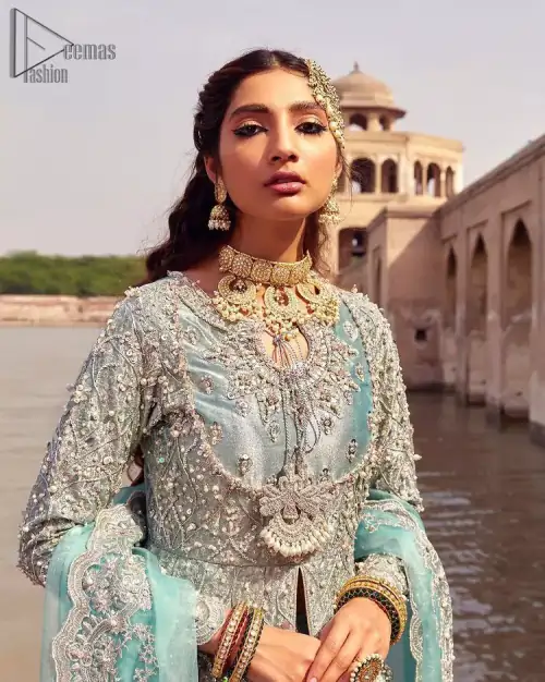 Baby Blue Front Open Maxi Lehenga - Dupatta