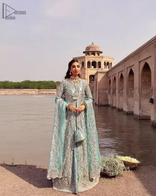 Baby Blue Front Open Maxi Lehenga - Dupatta