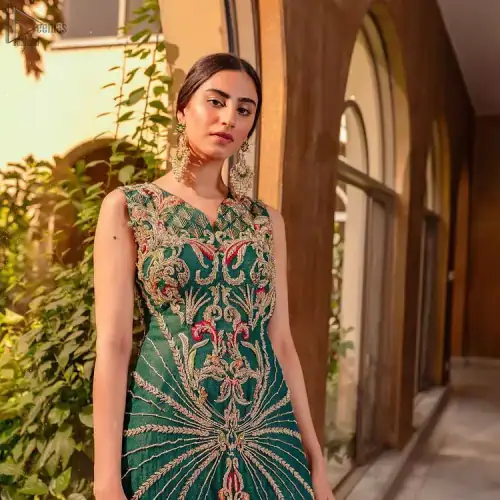 Bottle Green Front Open Shirt – Orange Sharara