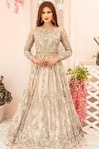 Designed with intricate precision, the Ivory Lehenga Pishwas speak sheer professionalism and utmost beauty. Enriched with magical sensations, this full-sleeved bridal wear features a distinctive, yet exceptionally stunning jewel neckline, below which the dress is ornamented remarkably with a can-can style, floral motifs and multiple colour embroidery.