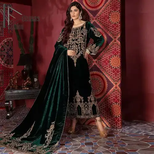 Create your own fantastic day with this bottle green velvet article that style serves for an elevated look. The shirt