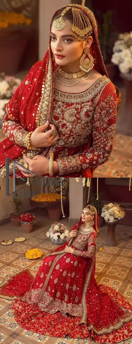 Some pieces are specifically hand-crafted to speak to your heart just like this red front open Pishwas. The pishwas with