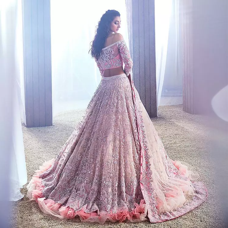 Buy Jade by Monica and Karishma Pink Tulle Embroidered Off Shoulder Lehenga  Set Online | Aza Fashions