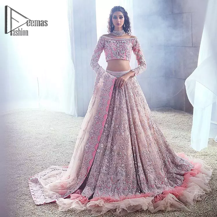 Buy Women Pink Sequin Embroidered Lehenga Set With Off Shoulder Blouse And  Dupatta - Wedding Wonder - Indya
