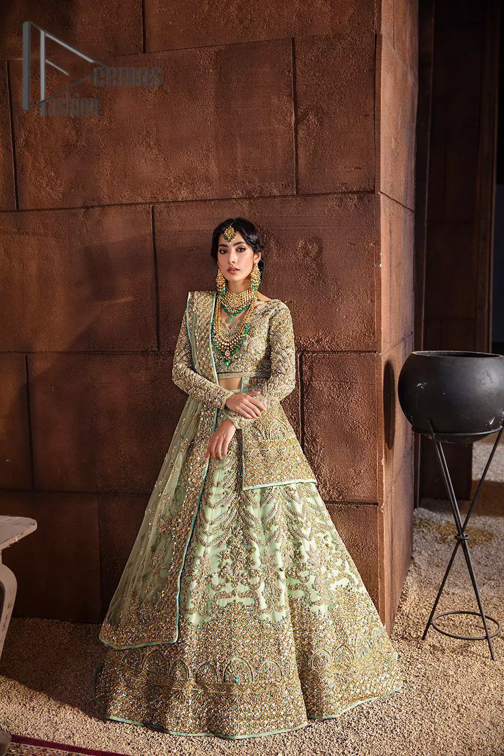Pakistani Wedding Dress Peach Front Open Short Frock - Lehenga