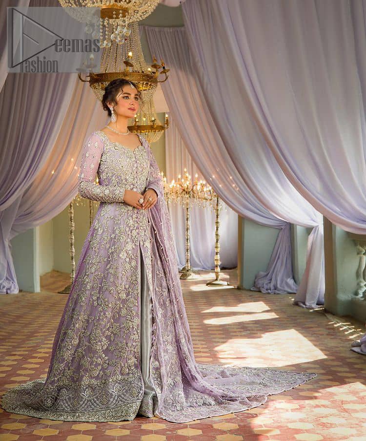lilac front open gown dupatta silver sharara 5