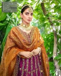 Magenta Lehenga Blouse – Orange Dupatta - Image 1