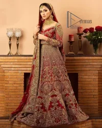 Antique Work Maroon Blouse Lehenga - Image 1