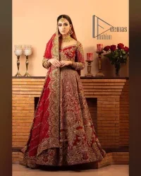 Antique Work Maroon Blouse Lehenga - Image 2