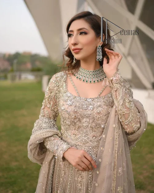 Start your new life by wearing DeemasFashion. Make your moment more memorable with light fawn heavy maxi nikah wear which