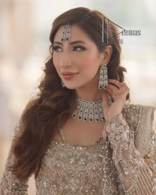 Start your new life by wearing DeemasFashion. Make your moment more memorable with light fawn heavy maxi nikah wear which