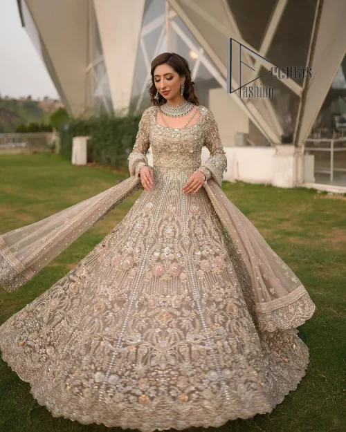 Start your new life by wearing DeemasFashion. Make your moment more memorable with light fawn heavy maxi nikah wear which