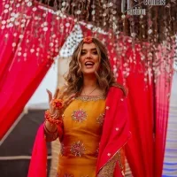 Mustard Shirt  Gharara – Pink Dupatta - Image 10