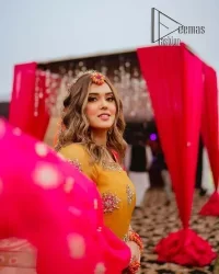 Mustard Shirt  Gharara – Pink Dupatta - Image 2