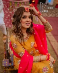 Mustard Shirt  Gharara – Pink Dupatta - Image 3