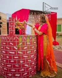 Mustard Shirt  Gharara – Pink Dupatta - Image 8