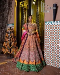 Orange Panelled Pishwas – Colourful Dupatta - Image 1