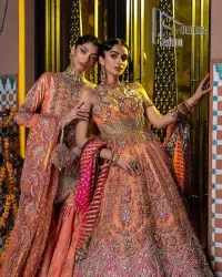 Orange Panelled Pishwas – Colourful Dupatta - Image 2