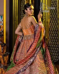 Orange Panelled Pishwas – Colourful Dupatta - Image 3