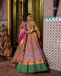 Orange Panelled Pishwas – Colourful Dupatta - Image 4