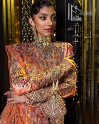 Orange Panelled Pishwas – Colourful Dupatta - Image 6