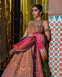 Orange Panelled Pishwas – Colourful Dupatta - Image 7
