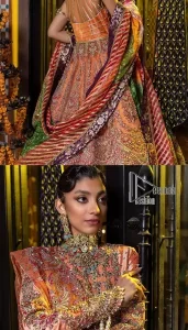 Orange Panelled Pishwas – Colourful Dupatta - Image 8