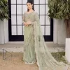 You go girl. Get you a handsome outfit that will wear matching robes. DeemasFashion presents this pistachio green saree to make you memorable in any event. It begins with a pistachio green blouse which is heavily ornamented with silver embroidery that magnifies tilla, dabka, kora and Zardozi. Further, the full sleeve style also enhances the beauty of the bridesmaid outfit when comes with boat shape neckline. Paired this blouse with a handsome and laborious saree whose scalloped border is embellished with a four-sided border and sequins spray all over to match your vibe.
