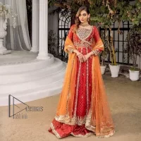 Red Anarkali – Lehenga – Rust Dupatta - Image 1