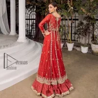 Red Anarkali – Lehenga – Rust Dupatta - Image 2