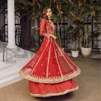 Red Anarkali – Lehenga – Rust Dupatta - Image 3