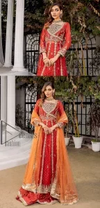 Red Anarkali – Lehenga – Rust Dupatta - Image 5