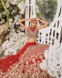 Red halter Neck Blouse – Lehenga n Dupatta - Image 3