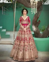 Wine Red Blouse – Flared Lehenga – Dupatta - Image 1