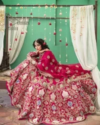 Wine Red Blouse – Flared Lehenga – Dupatta - Image 10