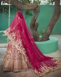 Wine Red Blouse – Flared Lehenga – Dupatta - Image 2