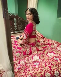 Wine Red Blouse – Flared Lehenga – Dupatta - Image 9