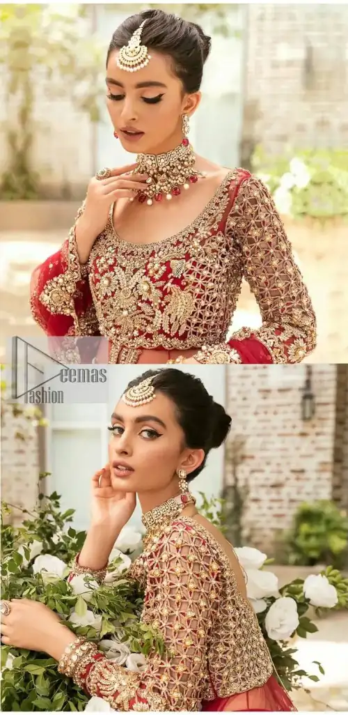 Vibrant outfit to make your reception day more shiny and bright. DeemasFashion presents this maxi in deep red colour, featuring