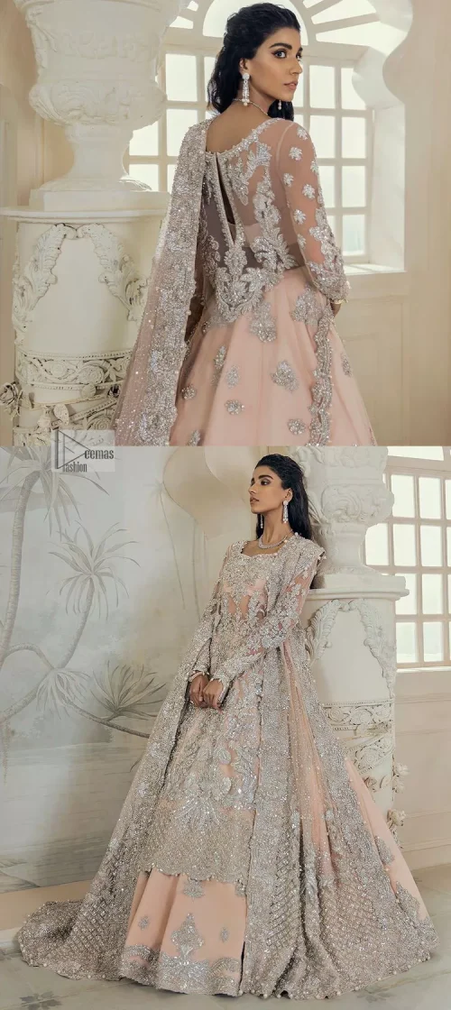 Get yourself a sweet treat, as this ensemble showcases the majestic light orange colour inscribed with lustrous embellishments. A combination