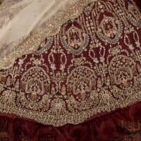 Maroon Fluffy Lehenga Blouse – Ivory Dupatta - Image 11
