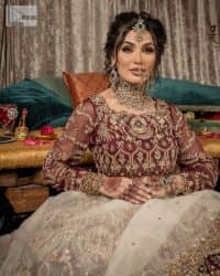 Maroon Fluffy Lehenga Blouse – Ivory Dupatta - Image 12