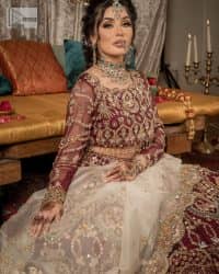 Maroon Fluffy Lehenga Blouse – Ivory Dupatta - Image 13