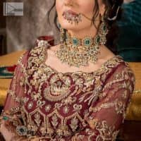 Maroon Fluffy Lehenga Blouse – Ivory Dupatta - Image 6