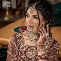 Maroon Fluffy Lehenga Blouse – Ivory Dupatta - Image 7