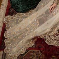 Maroon Fluffy Lehenga Blouse – Ivory Dupatta - Image 10